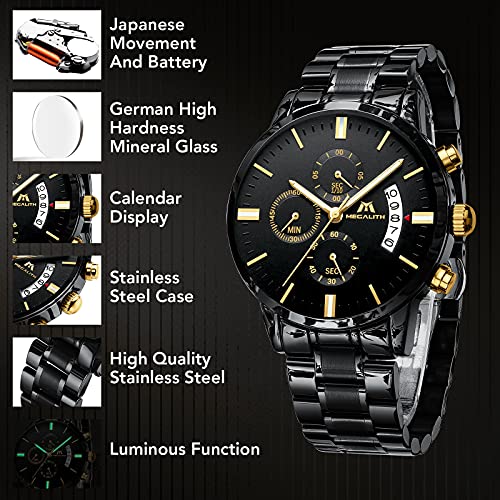 Image of MEGALITH Watch for Man Analog Classic Stainless Steel Waterproof Chronograph Fashion Casual Date Men's Wrist Watches
