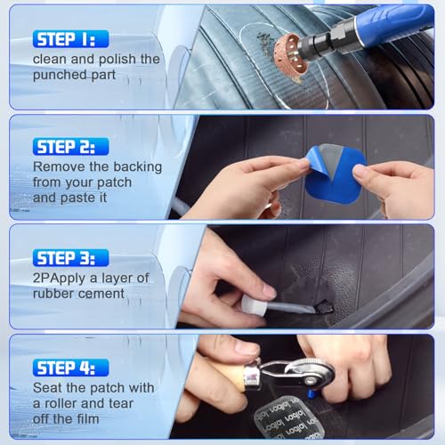 Image of Tire Repair Patch Tool Kit, 40 Pack 2.17 Inches, 1.77 Inches Tire and Tube Patch with Auto Repair Stitcher Tool,Square Rubber Tire Patches for Vehicle Motorcycle Bike Puncture Repair (A)