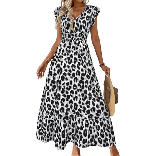 Image of PerZeal Women's 2026 Summer Short Sleeves Dresses Boho Floral Print Tiered Casual Flowy Long Maxi Dress