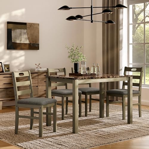 MFSTUDIO 5 Piece Kitchen Table Chairs Set of 4, Marble