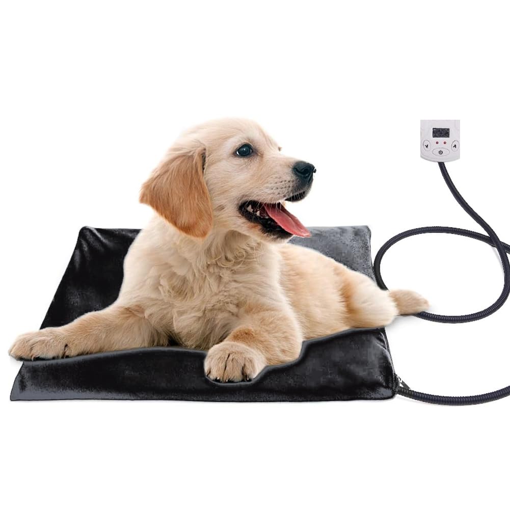 LylyzooCat Heating Pad, Small Heating Pad with Timer, Dog Heating Pad with Adjustable Temperature,Thermostat, Waterproof and Chew Resistant Pet Heating Pad, Large (Square)