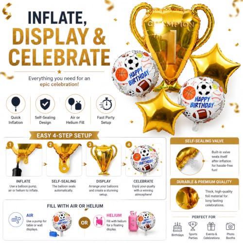 Image of Atpata Funky Football Theme Foil Balloons - 18 Inch Round Football Shape Foil Balloons for Kids Sports Themed Birthday Party Decor and Goal theme Celebrations (Yay Football)