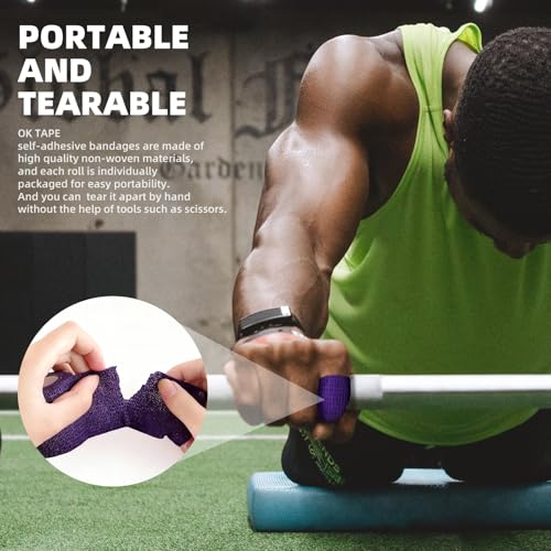 Image of OK TAPE Self Adherent Cohesive Bandages Wrap 24Packs 2 inch x 5 Yards | Non-Woven Self Adhesive Athletic Sports Wrap Tape Vet Wrap Bandages Tape for Thumb Finger Wrist Ankle (Mix)