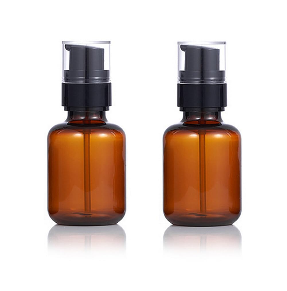 2Pcs 120ml/4oz Empty Plastic Amber Lotion Pump Bottles Travel Bottles for Toiletries Refillable Makeup Cosmetic Pump Dispenser Storage Container for Cream Shampoo Soap Essential Oil