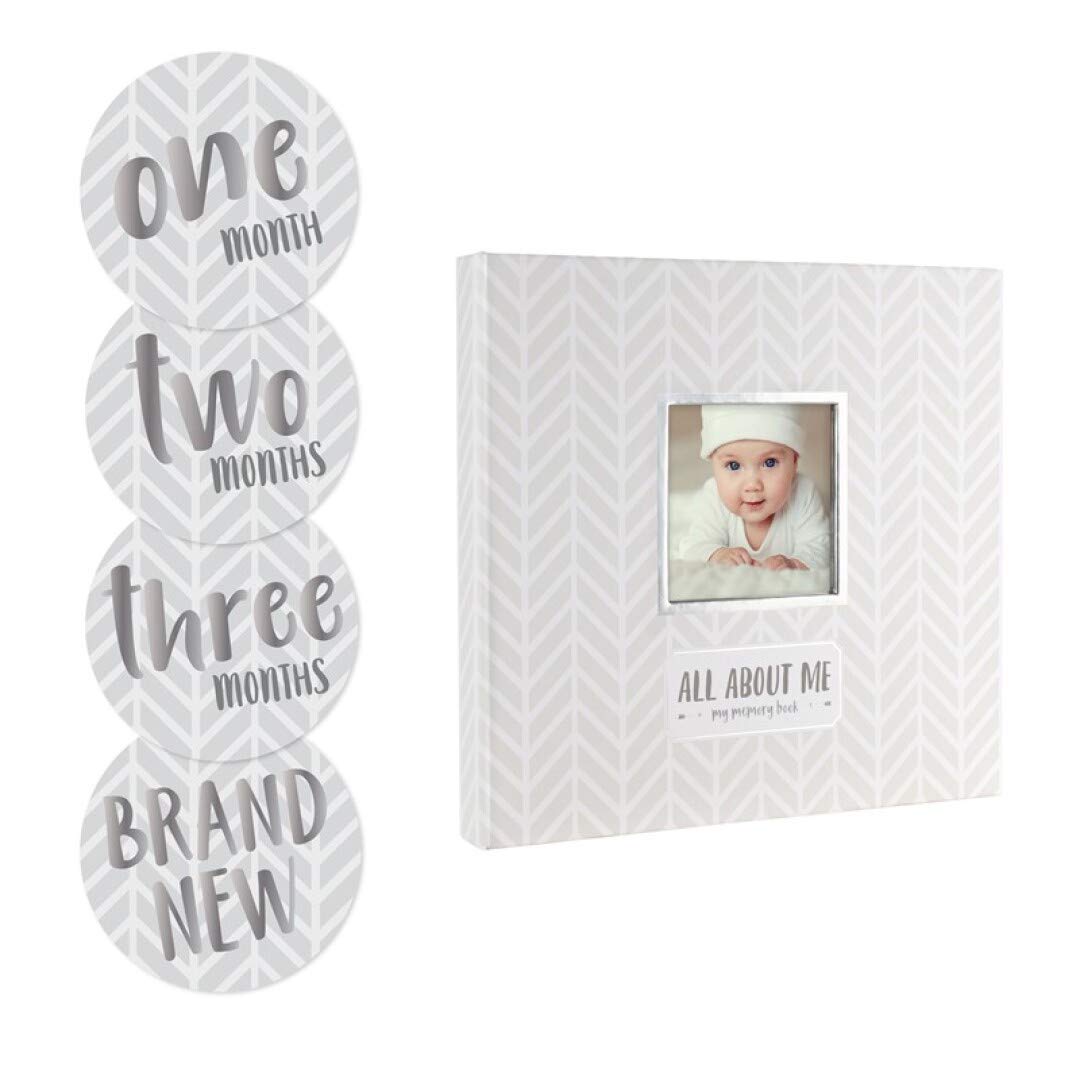 Pearhead Herringbone Baby Memory Book – Keepsake Journal with 5-Year Milestone Stickers, Milestone Belly Stickers, 54 Acid-Free Pages, Gender-Neutral