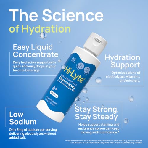 Image of Hi-Lyte Low Sodium Electrolyte Supplement for Immune Support, Fasting and Rapid Hydration | 48 Servings | Magnesium, Potassium, Zinc | Unflavored Mineral Taste Drops
