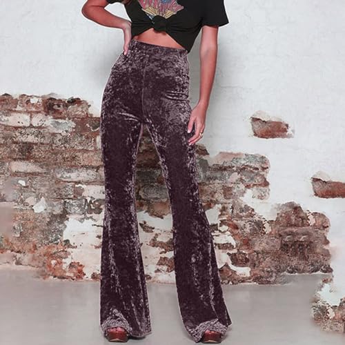 Women's Velvet Pants Elastic Waist Flare Leg Palazzo Long Trousers 80s 90s Concert Disco Outfit Hippie Clothes2