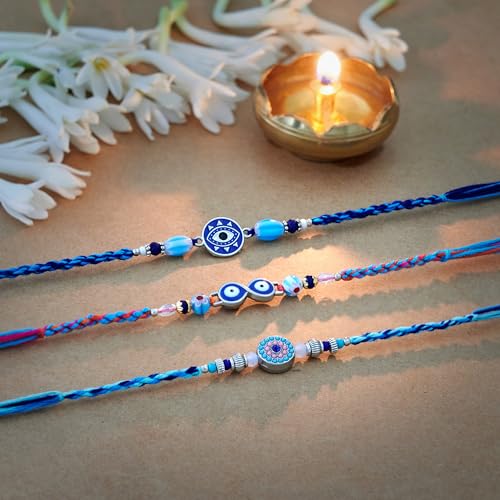 Set of 3 Rakhi For Brother With Card Evil Eye Rakhi Set For Raksha Bandhan Designer Rakhi Thread for Bhaiya4