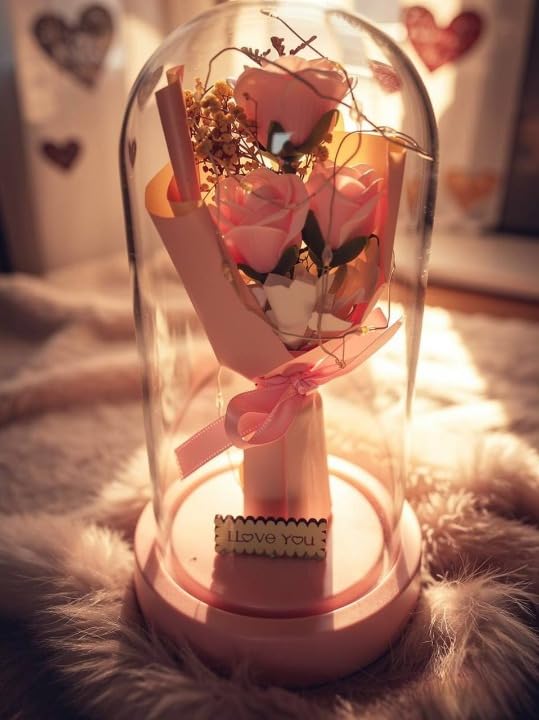 Image of Artificial Crochet Flower Bouquet Handmade Cotton Flowers Bunch for Home Decor, Gift for Girls, Wedding, Festival Decoration, Long Lasting Floral Arrangement (I Love You (Pink Rose))