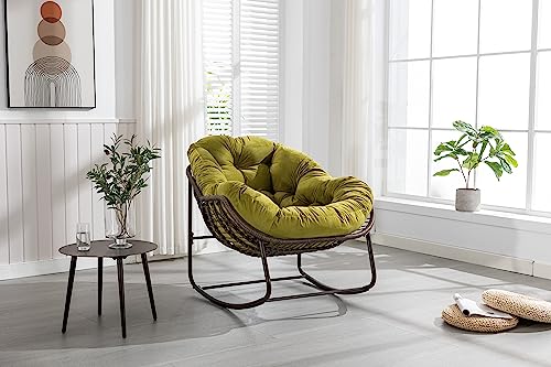 Gecheer Chaise à Bascule en rotin synthétique, Grand Fauteuil Egg, Confortable et Durable, 250 lbs Max, Couleur Olive, Design Ergonomique, pour extérieur et Salon
