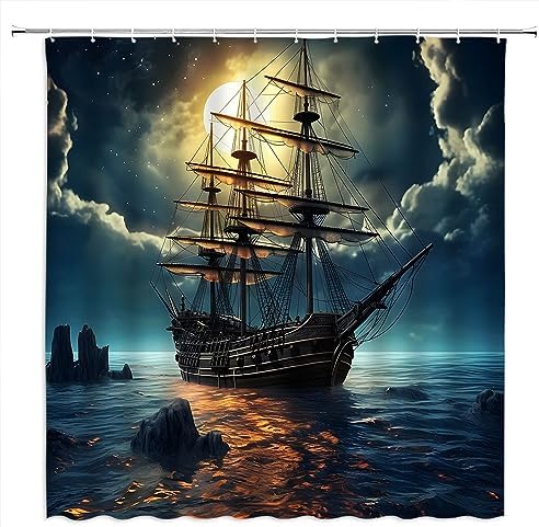 Amazon.com: Vintage Pirate Ship Curtains Ocean Theme Wallpaper Pirate