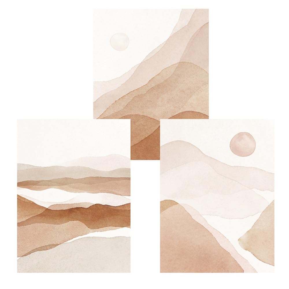 SOBMQ Pictures-Abstract Landscape Beige Watercolor Neutral Poster Canvas Painting Wall Art Print Picture Living Room Kitchen Office Bedroom Home Decor-50 * 60cm-3PCS (No Frame)