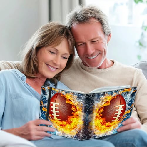 Image of Photo Album 4x6 120 Photos with Strong Elastic Band, American Football Fire | Large Capacity Premium Leather Picture Album, Portable Wallet Albums Photo Book for Family Anniversaries Wedding Baby