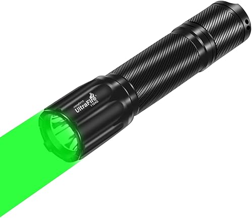 ULTRAFIRE Linterna táctica verde, 382 yardas, luz depredadora, 520-540 nm de largo alcance, luz de flash verde LED, luz de caza nocturna para cerdo