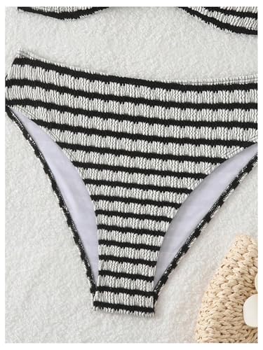 SOLY HUX Girl's Striped Swimsuits Textured Knit Halter Bikinis Summer Vacation Bathing Suits4