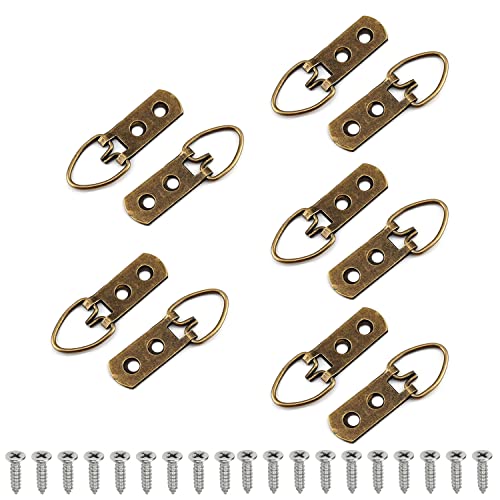 Image of 54mm x 16mm Double Holes D Ring Picture Hangers Hardware Assortment Kit, for Home Decoration Hanging Clock Paintings Artwork Creative Picture Frame Photo Hanging Solutions Bronze Tone 10pcs