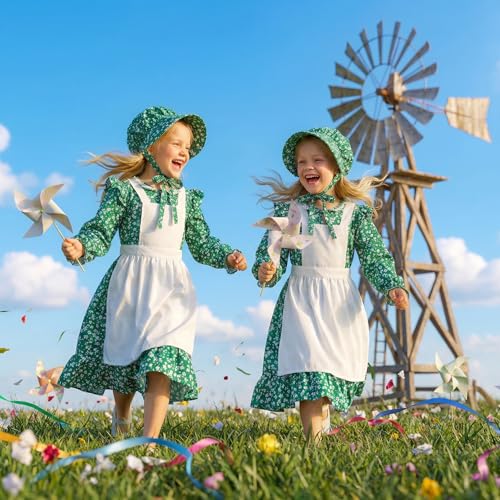 Disfraz Colonial de Pionera para Niñas con Vestido Floral y Capota miniatura 3
