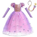 [MUXIU] プリンセス ドレス 子供 ハロウィン コスプレ お姫様なりきり 女の子 可愛い 人気 ワンピース 仮装 诞生日 お遊戯会 文化祭 ステージ衣装 演奏会 パーティー イベント 演出服 3点セット 花飾りの編みカチューシャ付き (110)