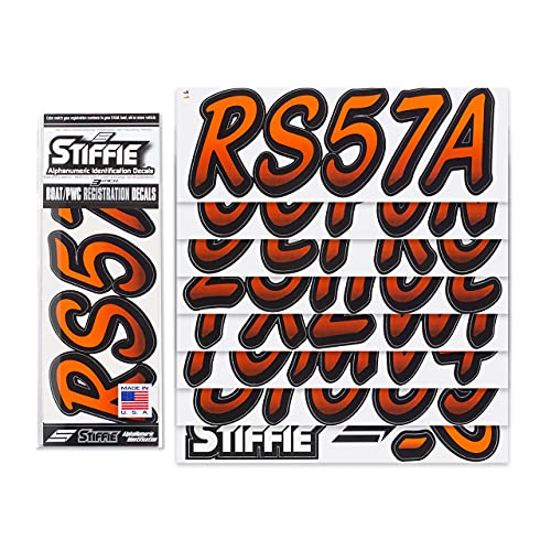 Image of STIFFIE Whipline Orange /Black 3 inch Boat & PWC Registration Decals • Numbers Letters Stickers
