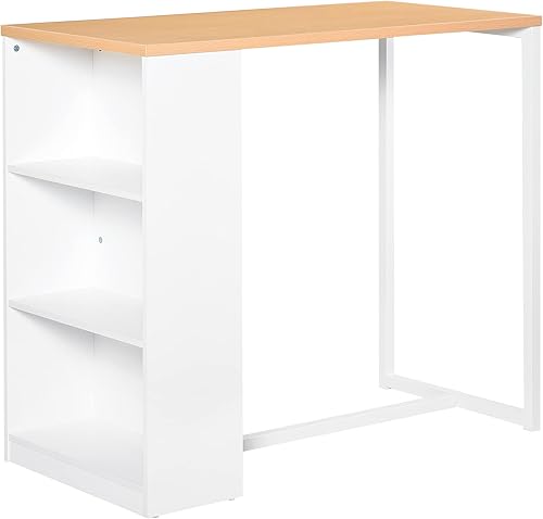 Bar Table Counter Height Dining Table with 3 Storage Shelves for Kitchen, Dining Room, Living Room, White NV43