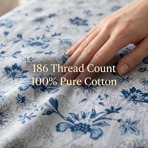 Image of Mafatlal Spring Glory Cotton Single Bedsheet Combo Pack of 2 with Pillow Covers | 180 TC Premium Cotton Fabric| Vibrant Printed Bed Linen for Home Decor | Floral Red & Floral Blue