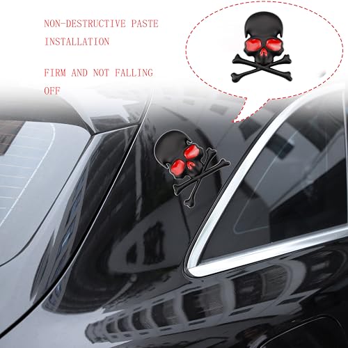 Image of 3D Skeleton Skull Emblem Car Side Rear Front Hood Trunk Door Fender Bumper Tail Box Car Motorcycle Personality Decoration Metal Badge Decal Sticker (1 PCS, Black Red), CR-Sk