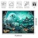 Avezano Halloween Photography Backdrop Full Moon Scary Night Castle Pumpkins Party Background Spooky Witch Bats Cemetery Child Kids Halloween Party Decorations Photoshoot Backdrops (7x5ft, Green)