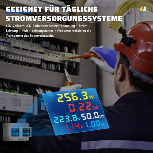 Image of Single Phase Energy Meter, AC 40-300V 100A Electric Meter 1 Phase Wattmeter DIN Rail Meter Watt KWh Voltmeter Ammeter with LCD Display, Suitable for Power Supply Systems