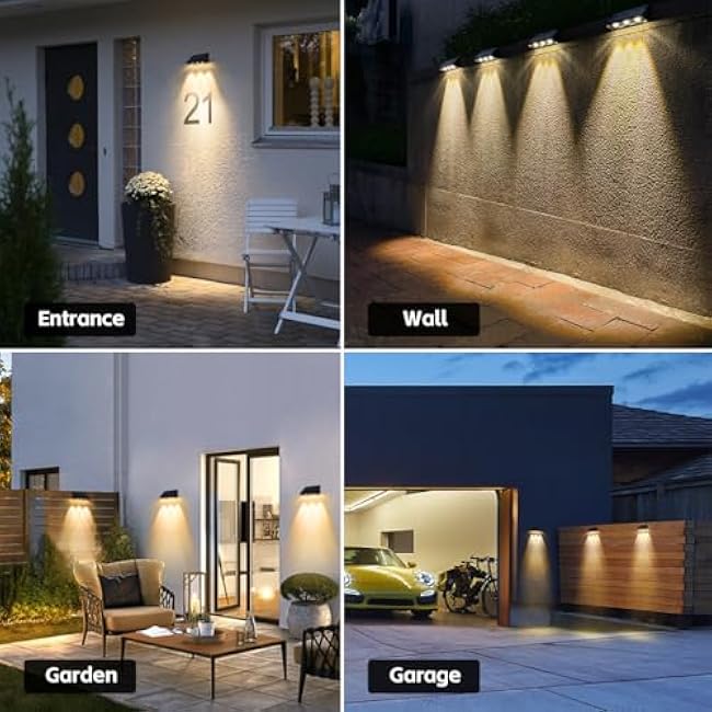 Solar Wall Lights Fence Lights 3 LED Lenses Warm White Exterior House Number Lighting