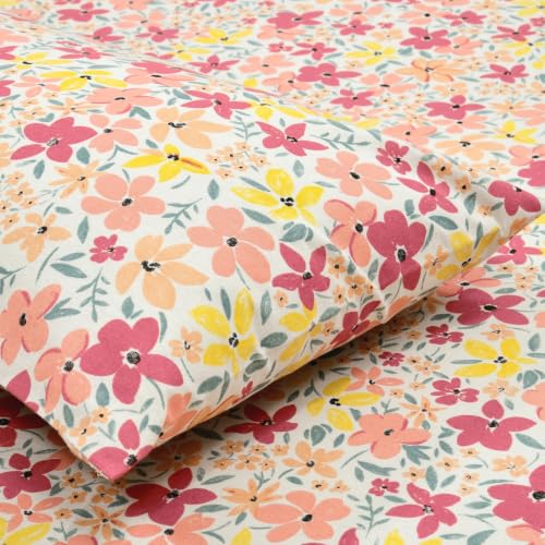 Image of Haus & Kinder Single Bedsheet for Single Bed with Pillow Cover Pure Cotton 186 TC | Soft & Silk Bedsheet for Single Bed |58 x 98 Inches - Sunlit Blossom Meadow