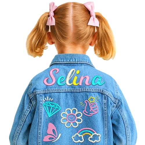 Personalized Kids Denim Jacket with Embroidered Name, Custom Denim Jacket for Toddler 1T-8T, Spring&Fall Jean Jackets Clothes, Back to School Gifts Birthday Gifts for Boys Girls 1-8 Years
