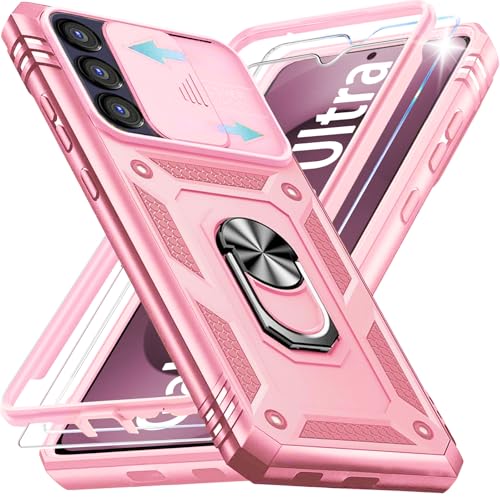 KEKBOXQ Case for Samsung Galaxy S25 Ultra Cases with Camera Cover & 2 Pcs Screen Protectors,[Military Grade20ft.] Shockproof/360° Magnetic Kickstand Protective Case for S 25 Ultra Pink