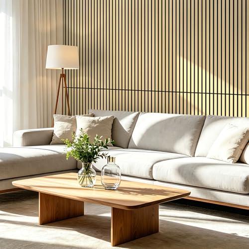 Image of Art3d 47 x 23.6 Inch Acoustic Wood Slat Design Wall Panels, 4-Pack, Oak