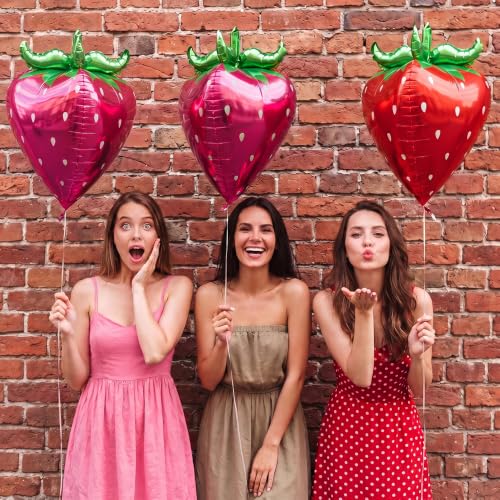 Image of 6 Pack 4D Lovely Pink Red Strawberry Foil Balloon Cute Fruit Balloons For Birthday Baby Shower Wedding Party Decoration Supplies