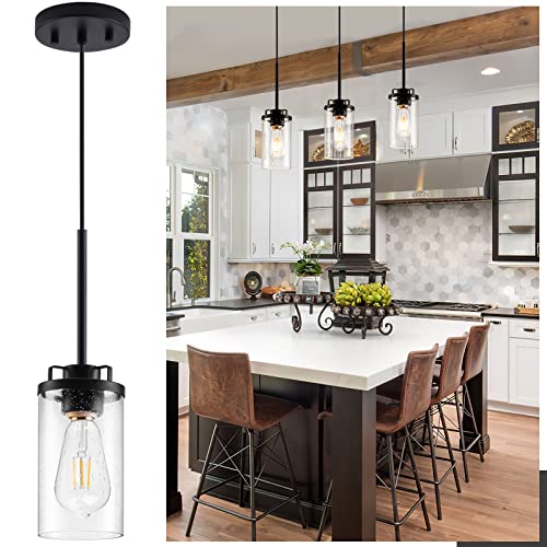 Industrial Pendant Light Fixtures For Kitchen Island, Adjustable Modern Pendant Ceiling Hanging Lights With Clear Seeded Glass Shade Industrial Glass Pendant Light Fixture For Farmhouse Dining Bedroom #TOP10