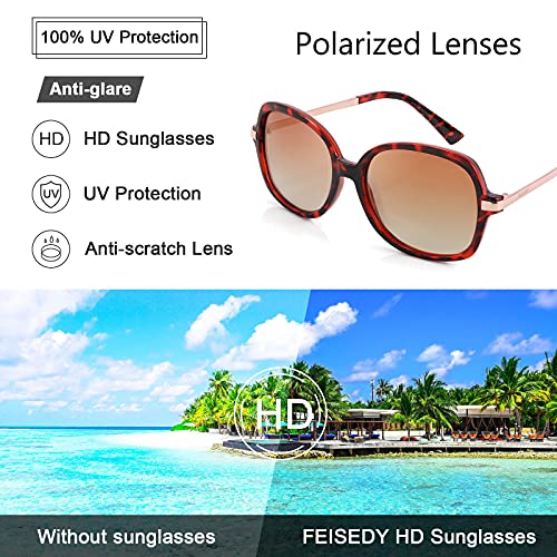 FEISEDY Classic Womens Elegant Polarized Sunglasses Ladies Wide Square Sunglasses Shades B26833