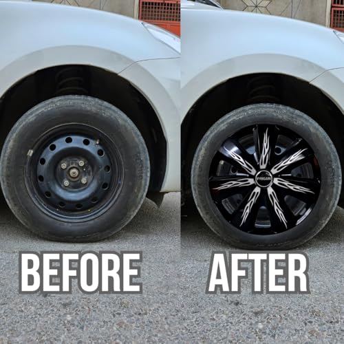 Image of Prigan Wheel Cover for TATA TIGOR 14 Inch Silver Black Wheel Cap (Available in 12,13,14,15,16,17 Inch) (Set of 4 Pcs) (Press Fitting) Model- Firebolt Silver Black-14