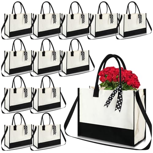 Set 12 Bolsas Tote de Lona para Damas en Negro y Blanco miniatura 1