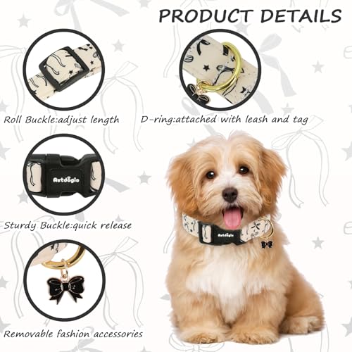 Astdogio Bow Dog Collar, Girl Boy Dog Collars for Spring Summer, Adjustable Cotton Puppy Collar, Cute Collars for Small Medium Large Dogs, Ideal for Pet Accessory S — view 3