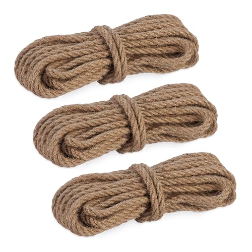Relaxdays Cuerda de Yute de 8 mm 3 Rollos de 10 m c/u, Biodegradable, Manualidades, Jardín, Embalaje, Cordel, Natural