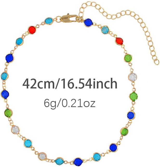 Dreuyet Colorful Gemstone Necklace for Women Multicolor CZ Rainbow Chain Sparkly Choker Dainty 14K Gold Plated Crystal Necklace Party Prom Jewelry - Image 4