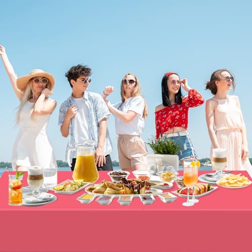 Image of WNINK 6 Pack Red Tablecloths Disposable Table Covers 54 inch x 108 inch Red Table Cloths for Bridal Shower Engagement Wedding Birthday Picnic Plastic Table Cloths for Parties