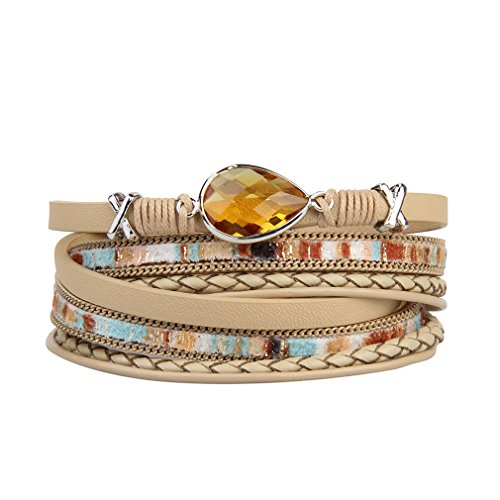 joymiao Pulsera de Cuero Multicapa para Mujer Brazalete Trenzado Pulsera magnética Pulsera Pulsera para muñequera Brazalete para Hombres y Mujeres (Beige)