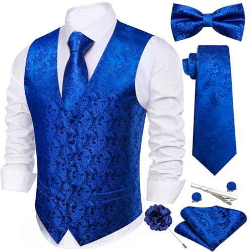 Image of Barry.Wang Men's Suit Vest Tie Bowtie Set Formal Silk Paisley Waistcoat Hanky Cufflinks Lapel Pin Set Wedding Party 7PCS