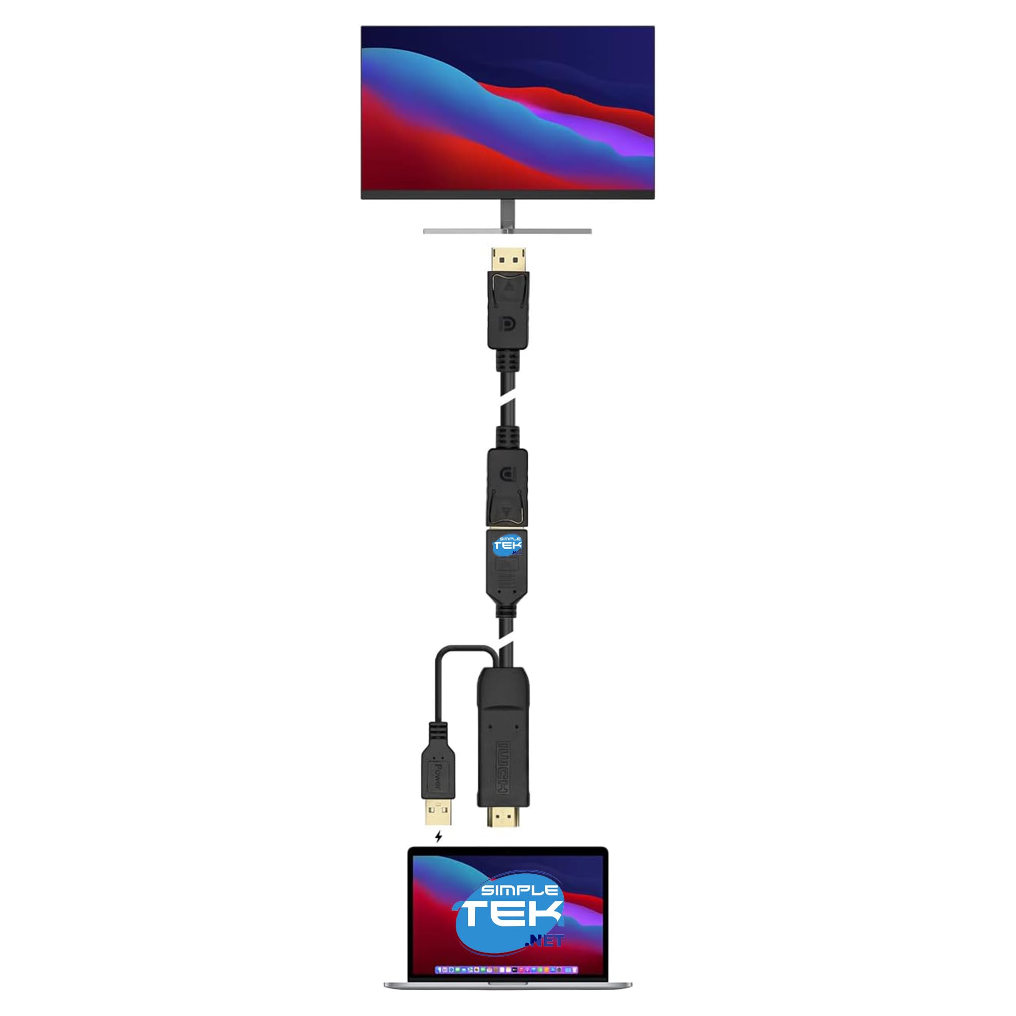 SIMPLETEK - Adaptateur actif HDMI mâle vers DisplayPort femelle avec alimentation USB-A - Prise en charge 4K@30Hz, audio 7.1, 10 cm