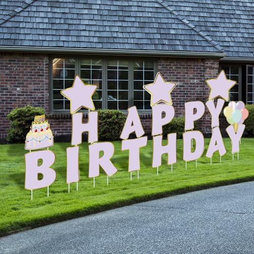 Panneaux Happy Birthday Jetec violets de 40 cm pour decoration de pelouse d'anniversaire