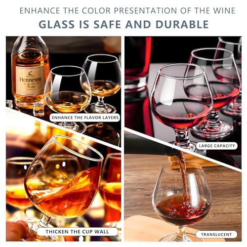 Image of Cognac Glasses, Set of 4 Brandy Snifter Glasses, 11.5 Oz Short Wine Glass, Short Stem Wine Glass Set for Bourbon, Cognac, Brandy, Drinking Cups (4 PCS)