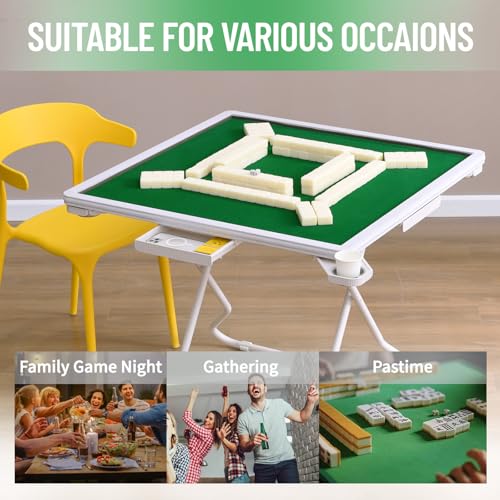 Mesa plegable de Mahjong para 4 jugadores con superficie verde miniatura 6
