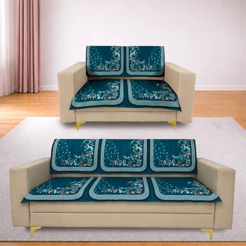 Image of Homerz 'Brooklyn Series' Premium Sofa Cover | Quilted Floral Design | Non-Slip Washable Sofa Protector | Soft Anti Slip Fabric (Teal, 5 (3+2) Seater, Seat Cover with Backrest)