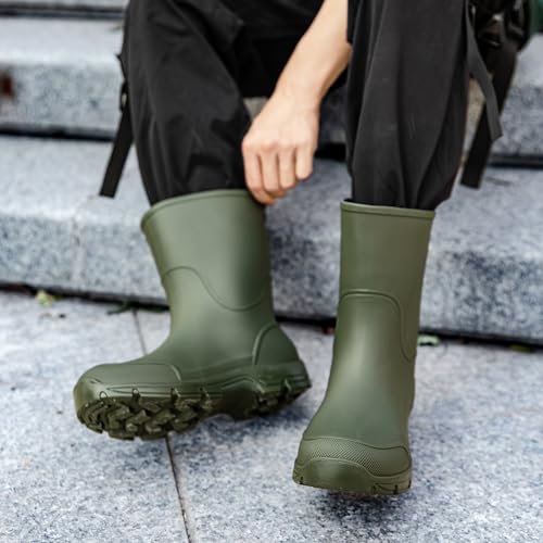 Image of WOWSTICK Waterproof Rain Boots for Men and Women Lightweight Slip Resistant Fishing Deck Garden Mid-calf Outdoor Work Booties